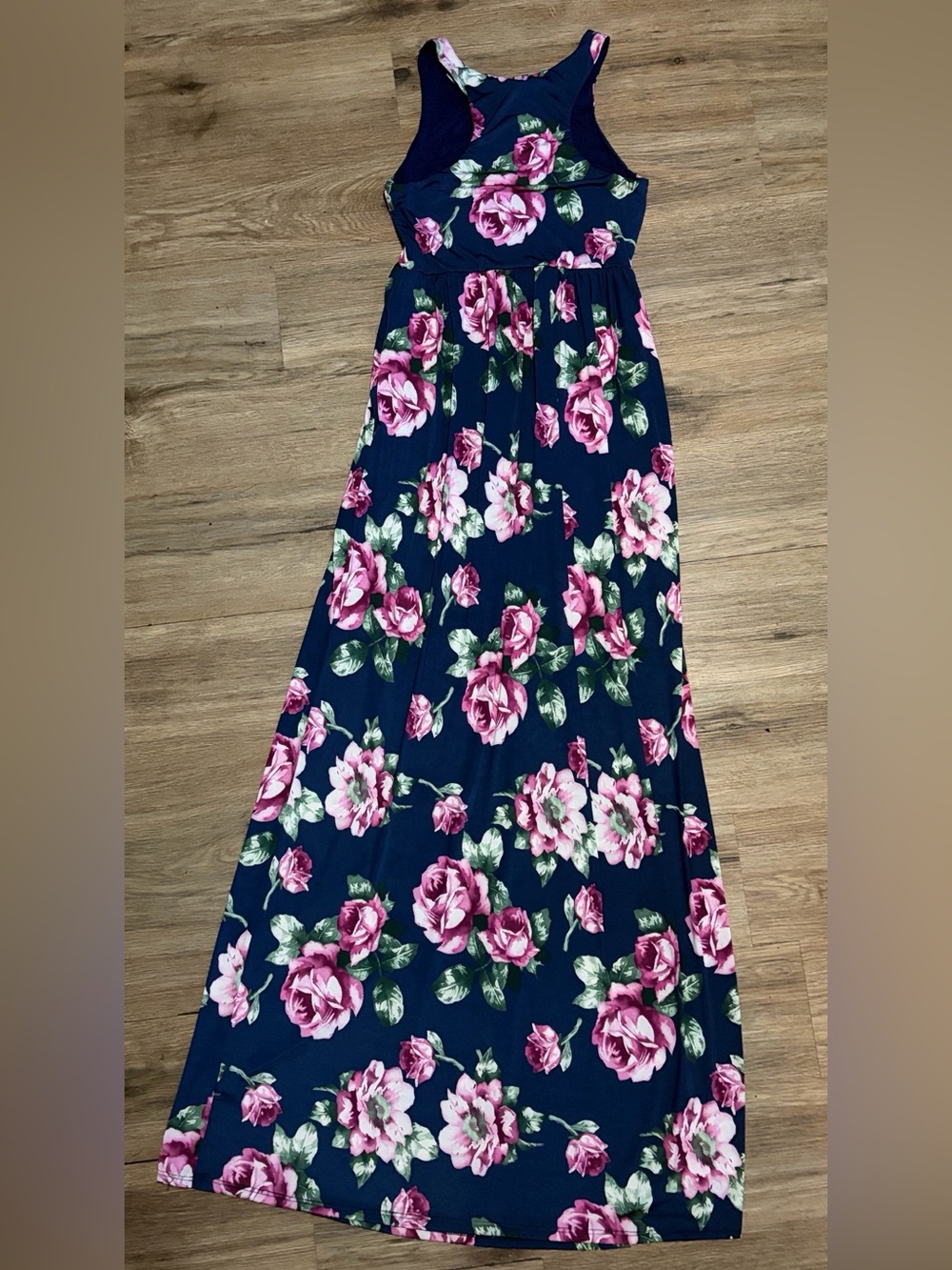 Bellamie - Floral Navy Maxi Dress with Pink & Burgundy Roses - Size Small - Picture 2 of 5